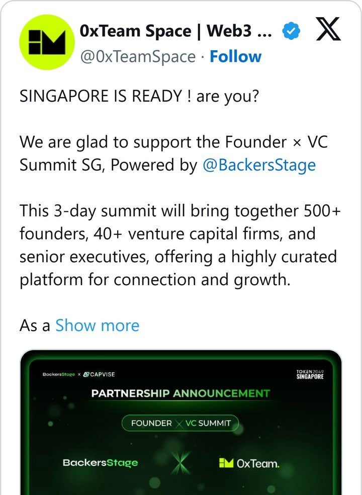 0xTeam Space supporting the Founder × VC Summit in Singapore