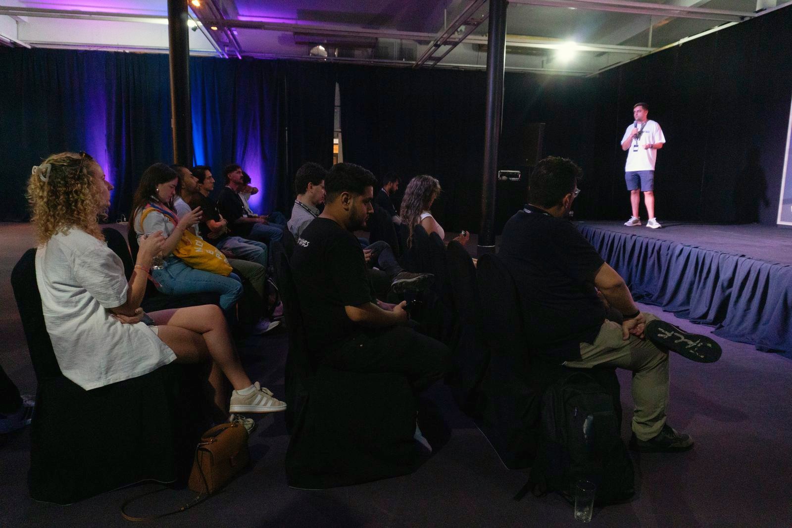 A talk on stage at Somnia Dev City in Buenos Aires